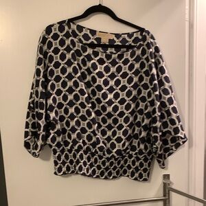 Navy and White Geometric Women's Top